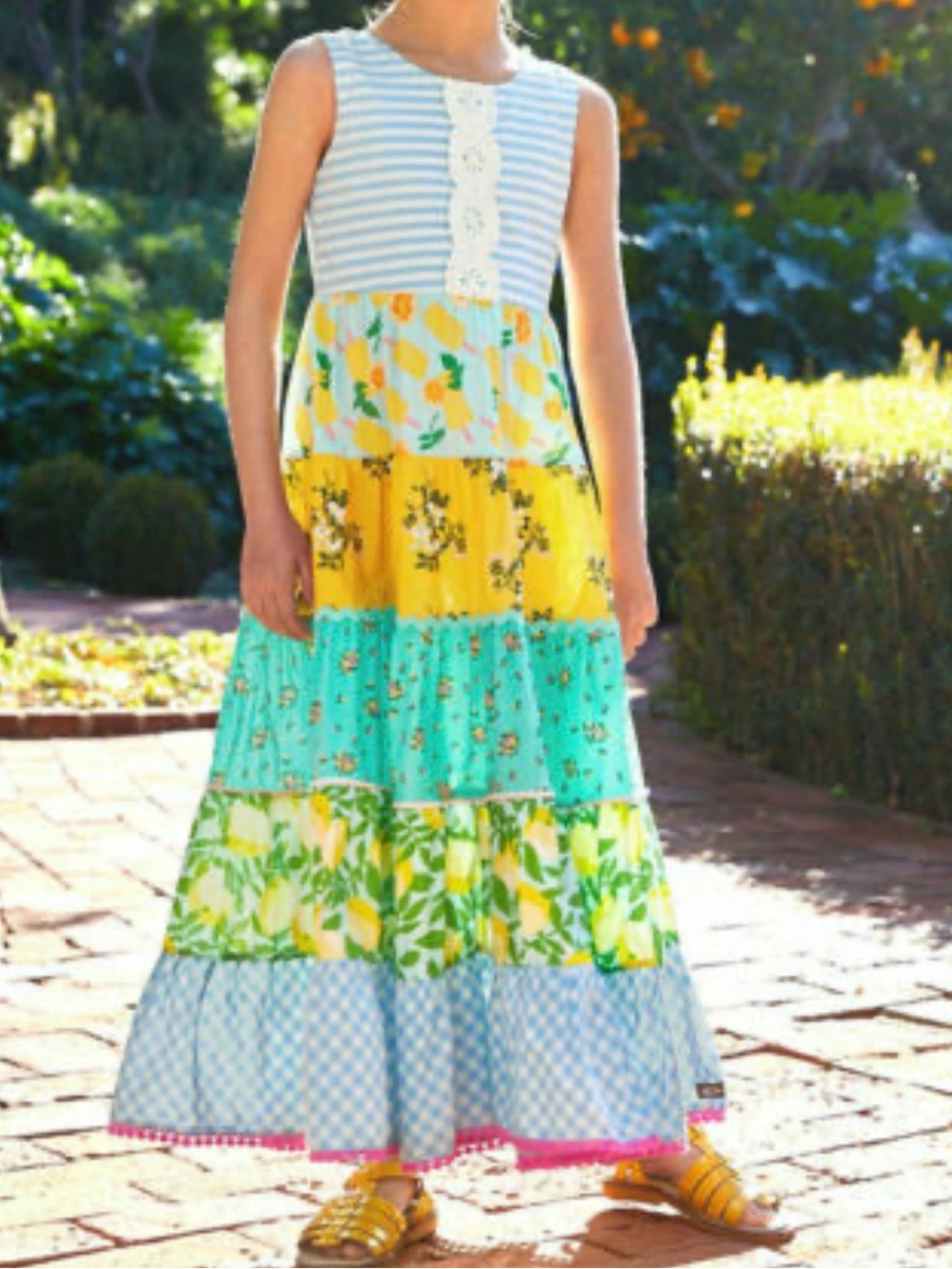 Matilda Jane Sweet Trip Maxi Dress Multicolor Mixed Patterns Preppy Size 6 Girls